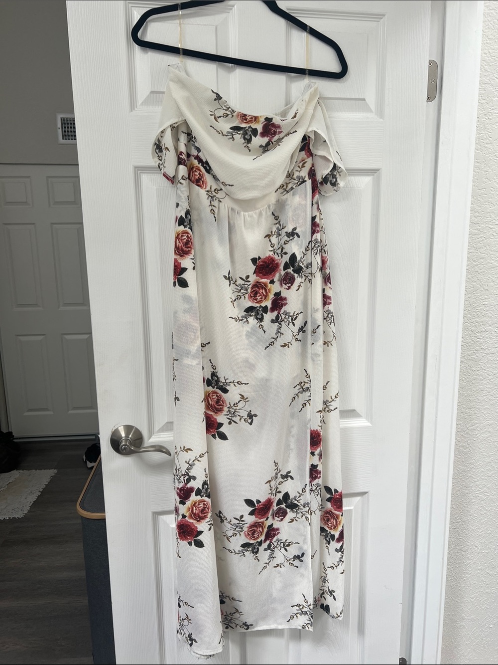 Off-Shoulder Floral Maxi Dress in Ivory with Rose Print and Shorts!